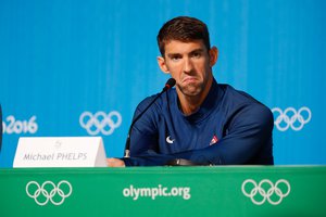 Rio de Janeiro - Swimmer Michael Phelps, the American record holder of Olympic medals, 22, is interviewed in the Olympic Park Rio 2016, Brazil