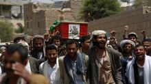 Shiite rebels, known as Houthis, carry the coffin of a fellow Houthi who was killed during fighting against  ...