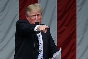 Republican presidential candidate Donald Trump speaks during a campaign rally at Sacred Heart University,  Saturday, Aug. 13, 2016, in Fairfield, Conn.