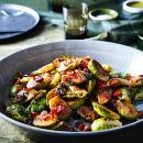 Caramelised Brussels sprouts with chinese sausage