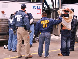 ICE Immigration Enforcement Agents transporting suspects after a raid. Sex Trafficking/San Antonio—On June 1, 2007, a San Antonio woman and her two daughters were ordered detained without bond for engaging in sex trafficking of children.