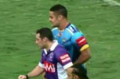 Jarryd Hayne and the referee collide.