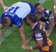 Moment of madness: Sam Kasiano lashes out.