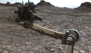 Cropped Version of this 360-degree vista acquired on Aug. 5, 2016, by the Mastcam on NASA's Curiosity Mars rover as the rover neared features called "Murray Buttes" on lower Mount Sharp. The dark, flat-topped mesa seen to the left of the rover's arm is about 50 feet high and, near the top, about 200 feet wide.