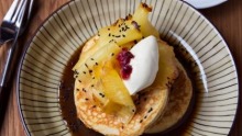 Hotcakes with roasted pineapple at Edition Coffee Roasters in Darlinghurst, Sydney.