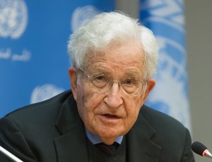 File - Noam Chomsky, Professor Emeritus at the Massachusetts Institute of Technology (MIT), addresses a press conference before his lecture on the prospects for resolving the Israeli-Palestinian conflict, organized by the Committee on the Exercise of the Inalienable Rights of the Palestinian People, 14 October, 2014.