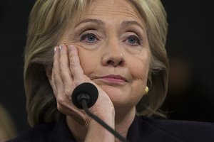 Democratic presidential candidate, former Secretary of State Hillary Rodham Clinton testifies on Capitol Hill in Washington, Thursday, Oct. 22, 2015, before the House Benghazi Committee.