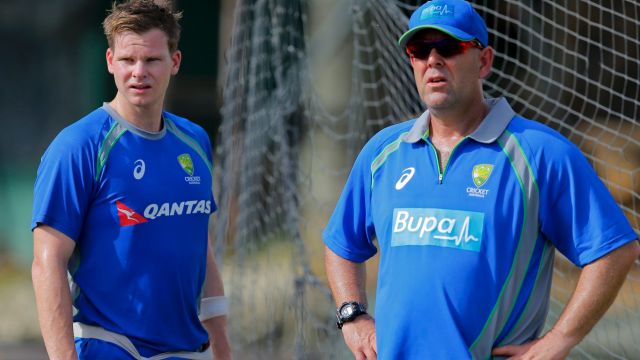 Playing it straight: Australia captain Steven Smith, left, and coach Darren Lehmann.