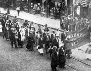 Supporters of the Industrial Workers of the World parade in Hibbing, Minn. 1916