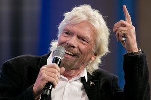 In this Sept. 28, 2015, file photo, Richard Branson, founder of Virgin Group and Virgin Unite, participates in a discussion on "Looking to the Next Frontier" at the Clinton Global Initiative in New York