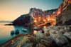 Riomaggiore, part of the Cinque Terre, Italy, at sunset.