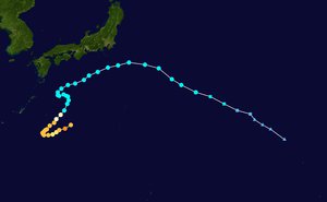 Typhoon Lionrock, Japan. Track map of Typhoon Lionrock of the 2016 Pacific typhoon season. The points show the location of the storm at 6-hour intervals