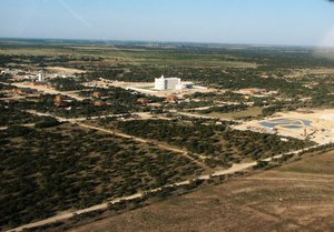 Aerial view of the FLDS ranch. The YFZ Land LLC, through its president, David S. Allred, purchased the ranch in 2003 for $700,000[10] and quickly began development on the property.