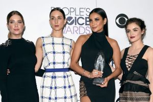 LOS ANGELES, CA - JANUARY 06:  (L-R) Actors Ashley Benson, Troian Bellisario, Shay Mitchell and Lucy Hale, winners of ...