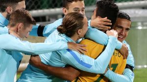 PERTH, AUSTRALIA - SEPTEMBER 01: Massimo Luongo of Australia celebrates after scoring a goal during the 2018 FIFA World ...