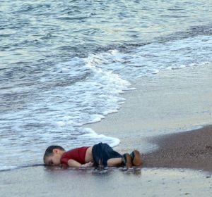 The body of three-year-old Alan Kurdi on the beach near Bodrum, Turkey, last year. 