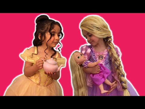 Disney Movie In Real Life PRINCESS TEA PARTY Cake + Frozen Elsa Dolls Toys Dress Up Costume PART 1