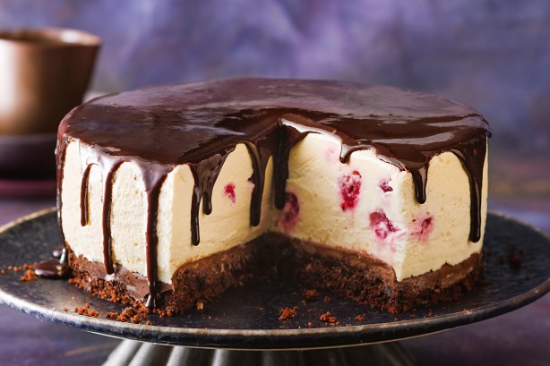 Triple choc upside-down cheesecake