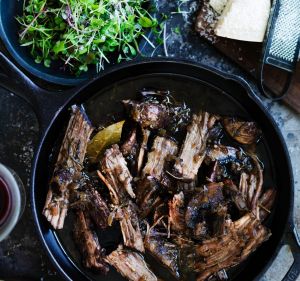 Neil Perry's slow-cooked beef brisket with mushrooms.