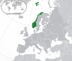 Location of the  Kingdom of Norway  (dark green)in Europe  (dark grey)