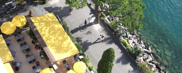 View over Montreux's promenade along Lake Geneva from the Eurotel Montreux.