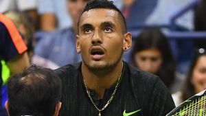 Timeout: Nick Kyrgios is examined during his third-round match.