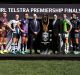 It's play-off time: James Graham, Corey Parker, Paul Gallen, Cameron Smith, NRL CEO Todd Greenberg, NSW Minister for ...