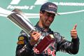 Runner-up: Daniel Ricciardo celebrates on the podium after the Belgium GP.