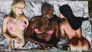 Lushsux's defaced mural of Kanye's Famous on Instagram.