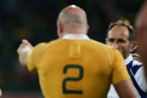 Pointing the finger: Stephen Moore gestures towards Kieran Read in Wellington.