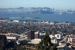 Downtown Berkeley viewed from the Berkeley Hills, with San Francisco in the background