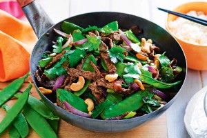 Beef, snow pea and black bean stir-fry