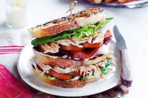 Spicy pulled chicken club sandwiches