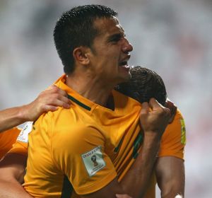 Winner: Tim Cahill celebrates after scoring against UAE.