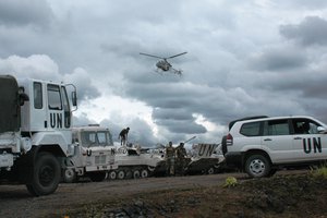 File - Members of the Indian battalion of the United Nations Organization Mission in the Democratic Republic of the Congo (MONUC) at Goma Airport.