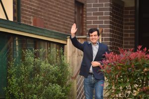 Senator Sam Dastyari leaves his home in Russell Lea, Sydney on Wednesday morning.