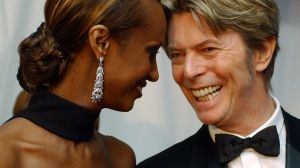 Iman, left, and her husband singer David Bowie arrive at the 2002 Council of Fashion Designers of America Fashion ...