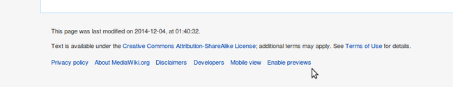 Screenshot of page footer showing the "Enable previews" link