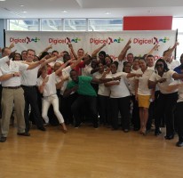 Usain meets the Digicel staff in Gran Cayman