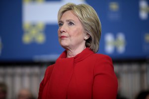 Former Secretary of State Hillary Clinton speaking with supporters at a "Get Out the Caucus" rally at Valley Southwoods Freshman High School in West Des Moines, Iowa, 24 January 2016