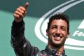 SPA, BELGIUM - AUGUST 28: Daniel Ricciardo of Australia and Red Bull Racing celebrates on the podium during the Formula ...