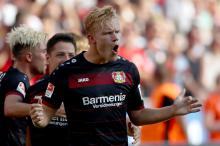 Held bei Bayer Leverkusen: Joel Pohjanpalo feiert seinen Hattrick gegen den Hamburger SV