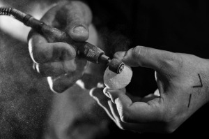 Chef Shaun Quade of Lume prepares a mannitol shell for one of his dishes.