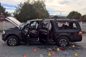 File - The suspect's vehicle involved in a shootout with the police, in the 2015 San Bernardino shooting, California, 3 December, 2015.