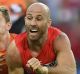 Jarrad McVeigh in action for the Swans against the Giants on Saturday.