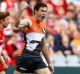 Pumped up: Jeremy Cameron celebrates a goal during the 2016 AFL first qualifying final between the Sydney Swans and the ...