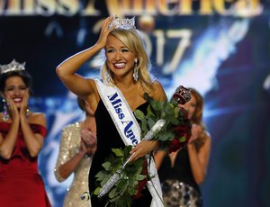 Miss Arkansa Savvy Shields reacts after being named new the Miss America 2017. Sunday, Sept. 11, 2016, in Atlantic City, N.J.