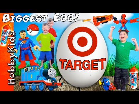 World's Biggest TARGET Surprise Egg! Scavenger Hunt Toys + Nerf and Superhero HobbyKidsTV