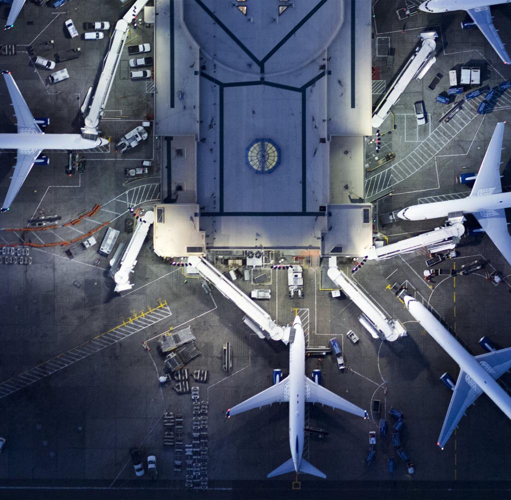 Airliners at gates and Control Tower at LAX