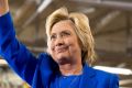 Democratic presidential candidate Hillary Clinton waves after speaking at a rally at Johnson C. Smith University in ...